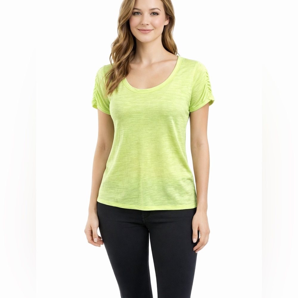 (A55) Zella Ruched Short Sleeve Tee, In color green calm, Size Medium, NWT